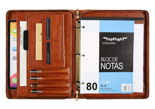 Handmade Leather Portfolio Binder - 3 Ring Binder Portfolio Genuine Leather Business Padfolio, Personlized Legal Pad Folio Folder for Lefty & Righty - Oil Brown