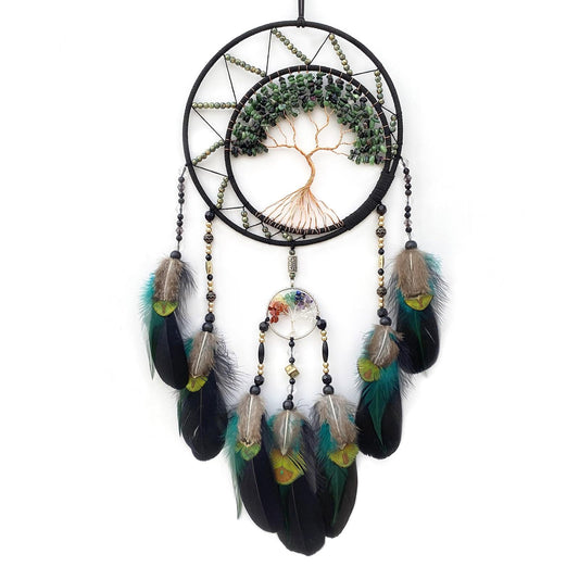 RAGKUU Black Large Dream Catcher Wall Decor Crystal Tree of Life Dream Catchers Handmade Feather Dreamcatcher Wall Hanging Ornament for Bedroom Living Room Home Decor
