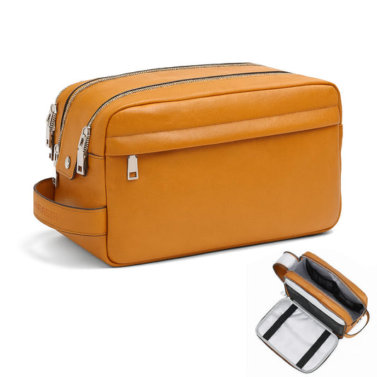 MIRASON Travel Toiletry Bag for Men Thickened Leather Travel Bag for Toiletries, Dopp Kit Water-resistant Shower Bag for Shaving Gym Bathroom Organizer Gifts for Men, Brown
