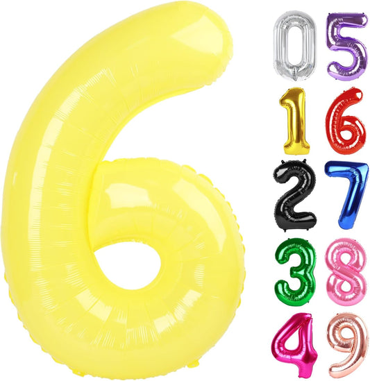 Yellow Number 6 Balloon - 40 Inch Giant Foil Balloon for 6th Birthday Party Decorations