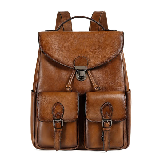 COOLCY Women Vintage Genuine Leather Backpack Purse Fashion Rucksack Practical and Stylish Retro Daypack Bag (Brown)