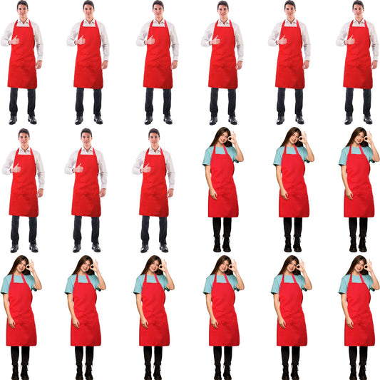 Syhood 18 Pack Bib Apron Bulk Unisex Plain Adjustable Apron with Pocket for Chef Cook Craft Kitchen Painting(Red)