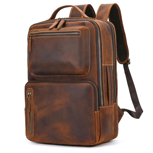 JulBean Full Grain Leather 15.6 Laptop Backpack for Men Work Commute Casual Daypack