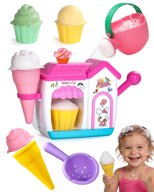 Bath Toys for Kids Ages 4-8 3-5 Toddler Bath Toys Bathtub Ice Cream Foam Maker Bubble Pretend Cake Play Set Water Toys Birthday Gifts for 2-4 5 6 Year Old Girls Boys
