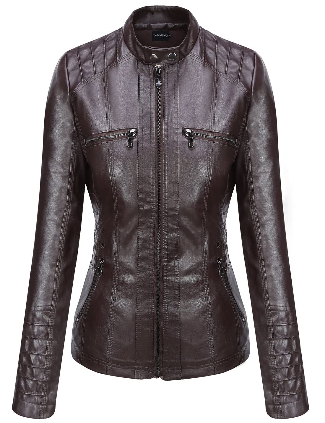 Tanming Womens Faux Leather Jacket Hooded Moto Biker Coat Outerwear Fall Fashion Outfits Winter Clothes