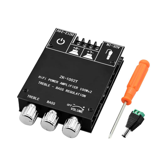 ZK-1002T 100W+100W 2.0 TPA3116D2 9-24V, Bluetooth Amplifier Board with Treble and Bass Control, Channel Stereo Audio
