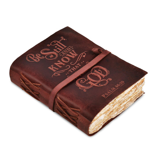 LEATHER VILLAGE Vintage Leather Journal with Psalm 46:10 Bible Verse Embossed Christian Prayer Journal for Women & Men – 200 Pages Handmade Cotton Deckle Edge Watercolor Paper - Fuchsia - 8X6 inches