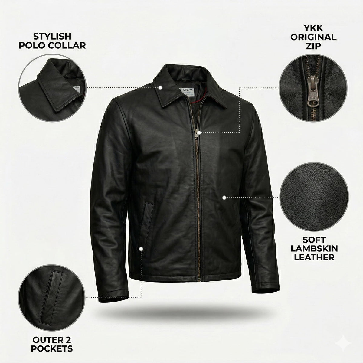 Storemm Men's Genuine Lambskin Leather Classic Biker Style Jacket | Biker leather Jacket Men (L)