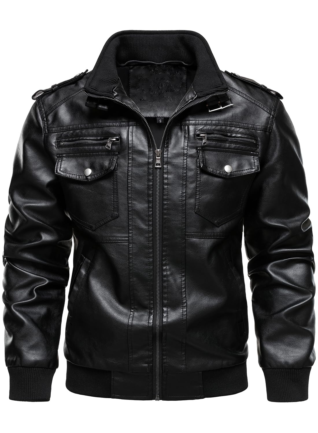 HOOD CREW Men's Faux Leather Hooded Jacket Motorcycle Jackets Water Repellent Windproof PU Moto Vintage Bomber Hoodie Coats Black L