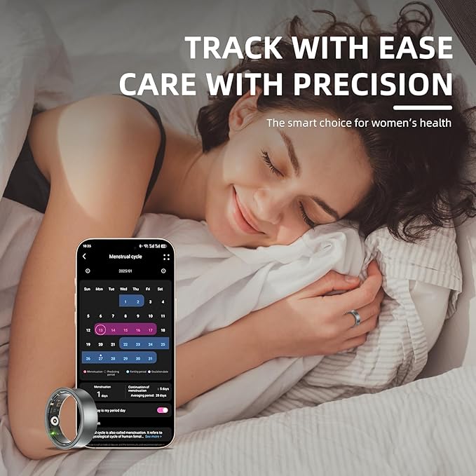 Smart Ring for Women Men, Health Fitness Tracker, 10ATM Waterproof Ring for iOS and Android, No Subscription Fee (Black, 9)