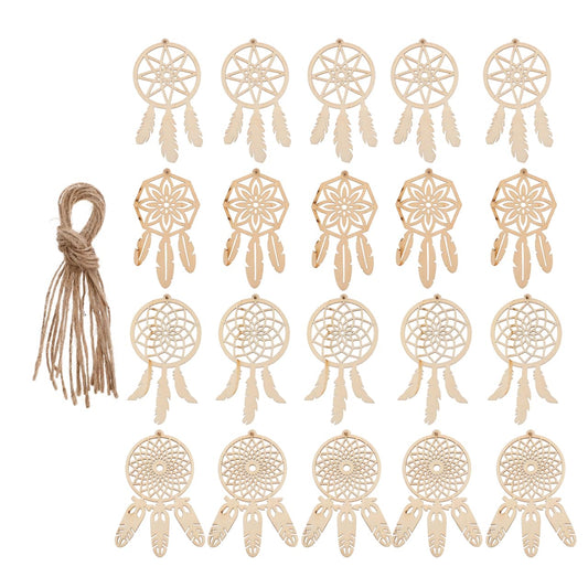 COHEALI 40pcs Wooden Dreamcatcher Arts and Crafts for Dreamcatcher Kit Wood Crafts for DIY Kits Wooden Hanging Ornaments Kit Unfinished Dream Catcher Wood Dream Catcher Paper Cut