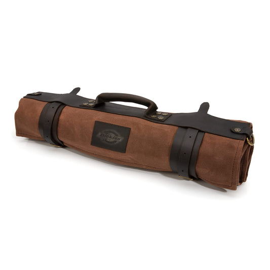 Dickies Chef Knife Roll Bag Portable Organizer and Cutlery Storage Roll, Waxed Canvas and Leather, Large