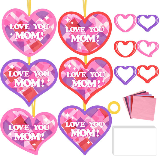 Qyeahkj 36 Set Mother Day Heart Suncatchers Crafts for Boys and Girls DIY Love Hearts Window Tissue Paper Crafts Love Hanging Decor for Classroom Home Activity Art Project Birthday Party Favor Gifts