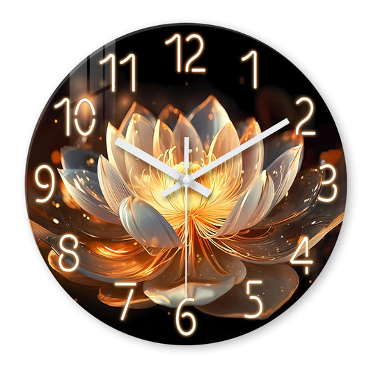XFM Lotus Flower Wall Clock 16 inch Round Silent Wall Clocks Battery Operated Modern Floral Decorative Wall Clock for Bedroom Kitchen Living Room Bathroom