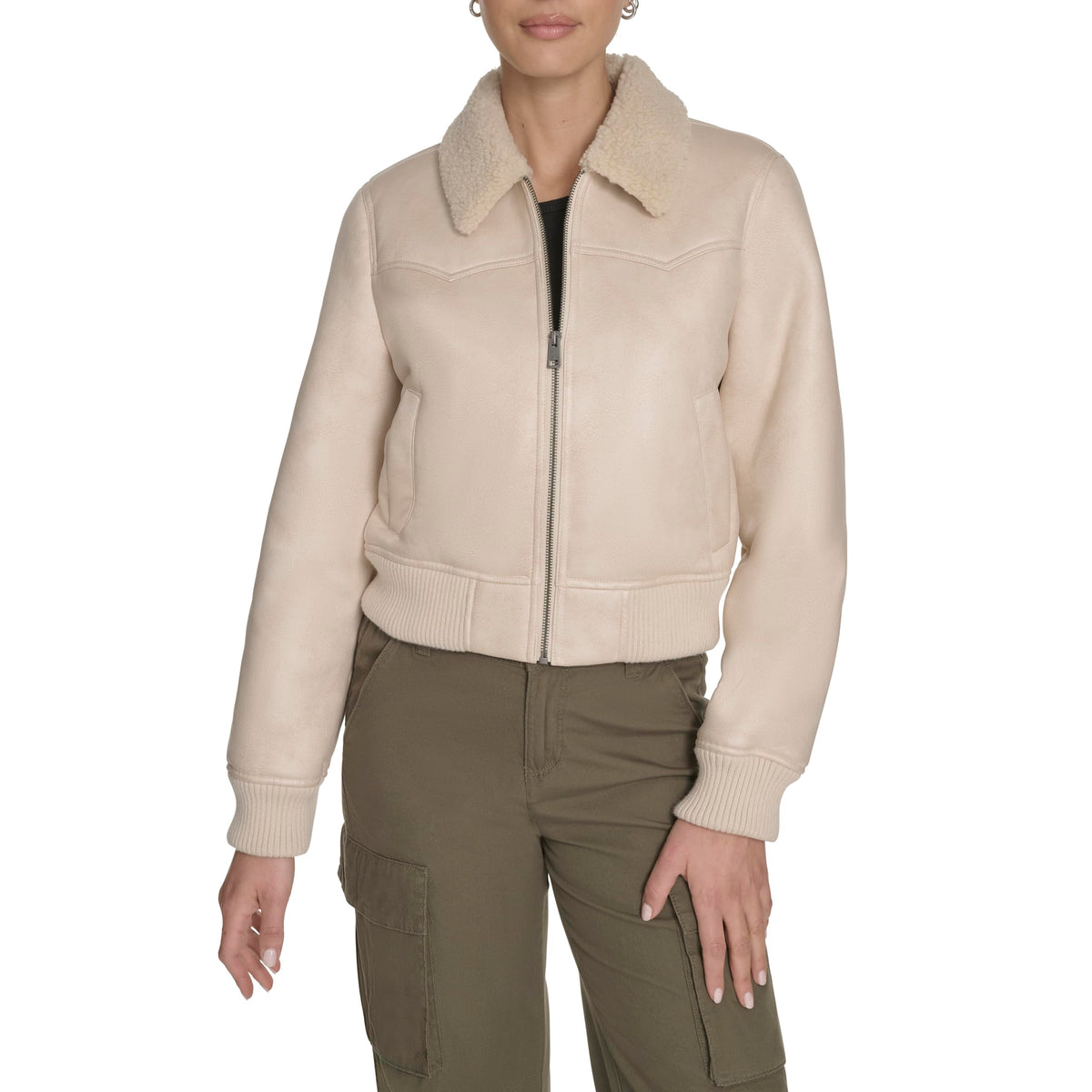 Levi's Women's Faux Shearling Western Bomber, Almond Milk, X-Large