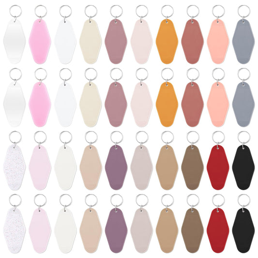 Motroce 40PCS Hotel Keychain Blank with Key Rings, 21 Colors Plastic Rhombus Vintage Motel Keychains Blank for DIY Sublimation Luggage Tag Label Craft Gifts Decorations(Earth Tone)