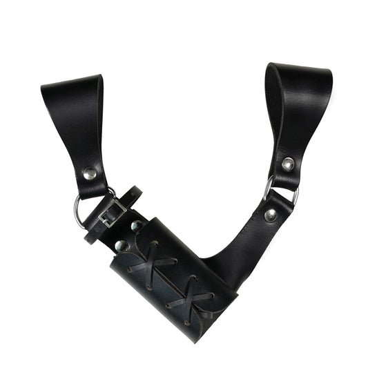 Mythrojan Medieval Sword Frog Adventurer with Leather Holder for Universal Rapier, Broadsword, Cutlass, Belt Mount Scabbard Hanger for LARP, Reenactment & Costume, Black - 8" x 8"