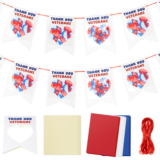 Motipuns 35 Sets DIY Veteran's Day Paper Crafts Thank You Veterans Tissue Paper Craft Kit Veterans Day Banner Decoration for Classroom Activities Military Patriotic Themed Activities