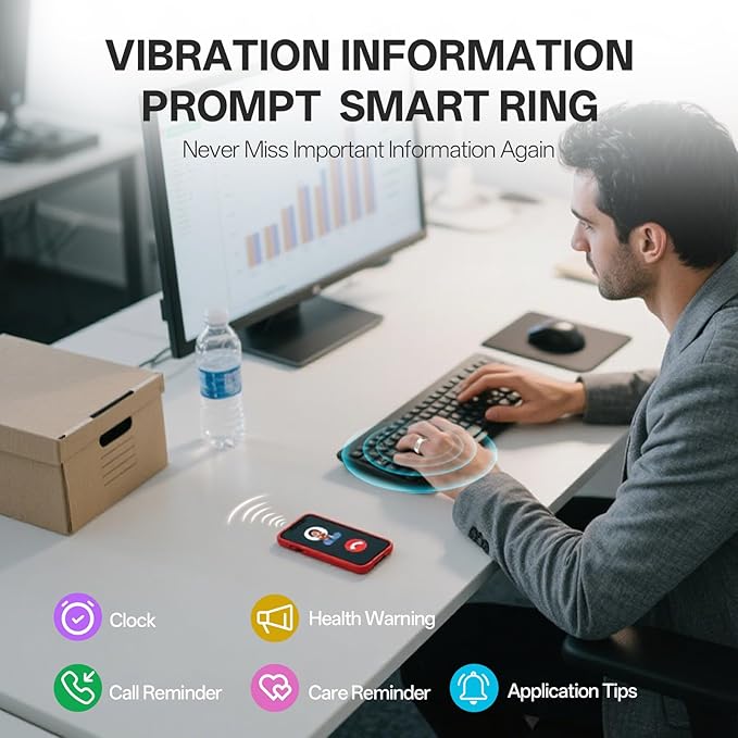 Smart Ring with Vibration Alerts, Health Tracker Ring with Body Temperature Monitor, Heart Rate, Sleep & Fitness Tracking, Waterproof Activity Ring for Men & Women, No App Fees (Gunmetal Gray, 7#)