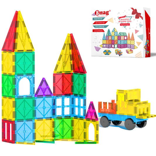 Bmag Magnetic Tiles, 67 PCS with 1 Car Building Blocks for Toddlers, 3D Magnet, STEM Educational Learning Building Blocks for Kids Children, Stacking Montessori Toys Gifts for Boys Girls
