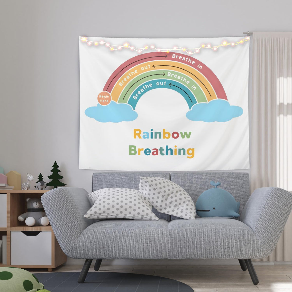 CIOJUNE Boho Rainbow Mental Health Tapestry, Rainbow Breathing Tapestries Wall Hanging for Classroom, Anxiety Relief Tapestry Wall Decor Backdrop for Calming Corner School Counselor Office, 50x60 Inch