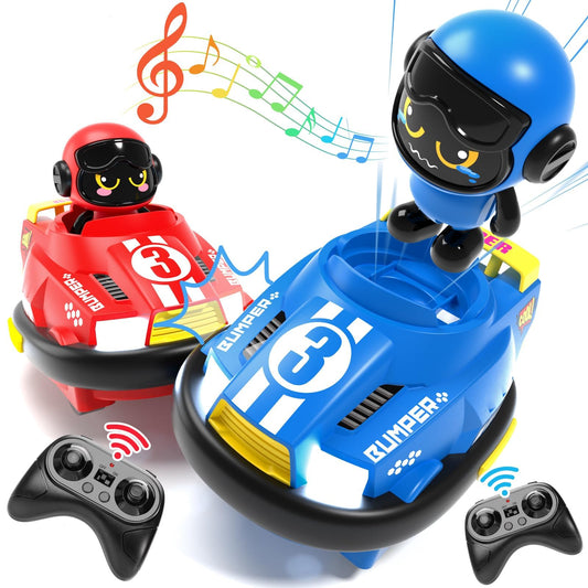 bessome 2 Pack Cute Cartoon Remote Control Bumper Car for Toddlers-Mini RC Cars with Light & Sound & 360°Rotating-Race car Toys for 3 4 5 6Year Old Boys Girls Kids-Christmas Birthday Gifts