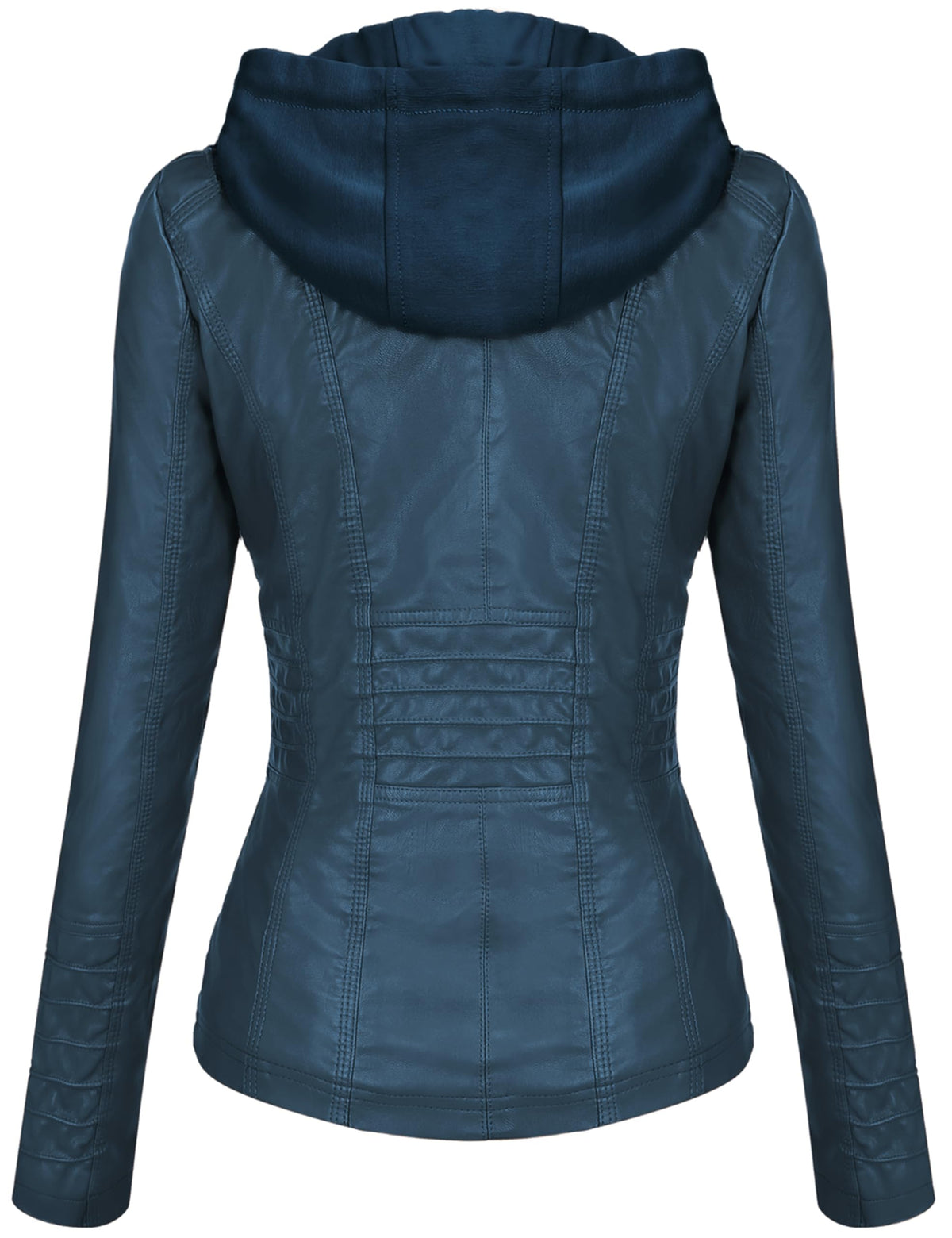 Tanming Womens Faux Leather Jacket Hooded Moto Biker Coat Outerwear Fall Fashion Outfits Winter Clothes(Blue-L)