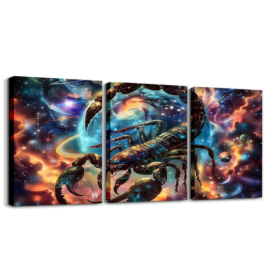 Scorpio Wall Art for Living Room,12 Constellations Zodiac Wall Decor for Bedroom Wall Decorations for Kitchen,Astrology Nebula Galaxy Wall Paintings Office Canvas Pictures,Set of 3