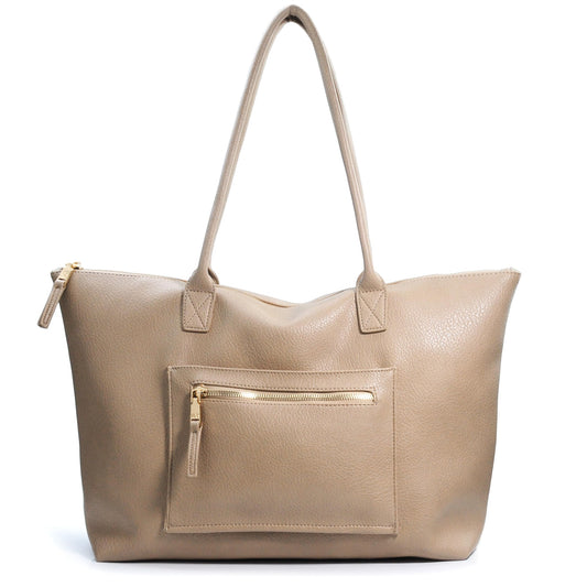 Tote Bag for Women with Zipper Vegan Leather Handbag with Trolley Sleeve Travel Weekender Carryall Bag (Nude)