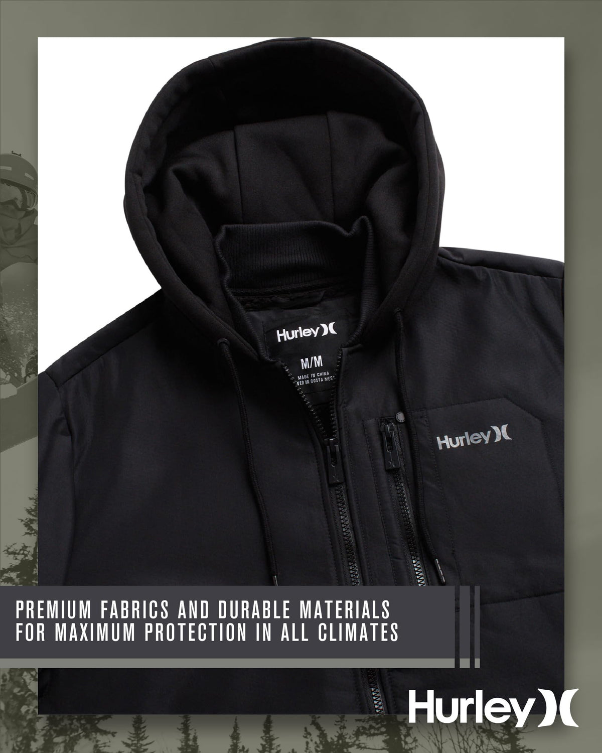 Hurley Mens Bomber Jacket - Soft Cozy Sherpa Lined Weather Resistant Casual Hooded Fleece Jacket for Men (Sizes: S-XL), Size Medium, Black