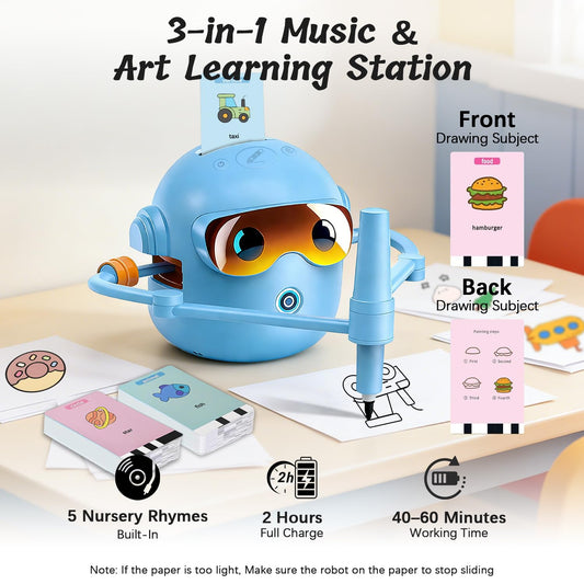CaraSuL Drawing Robot for Kids with Voice Read & Music Educational Drawing Machine, Montessori Painting Learning Toy for Age 3-12, 4 Paintbrushes/100 Cards/12 Colorful Pens, Gift for Boys & Girls