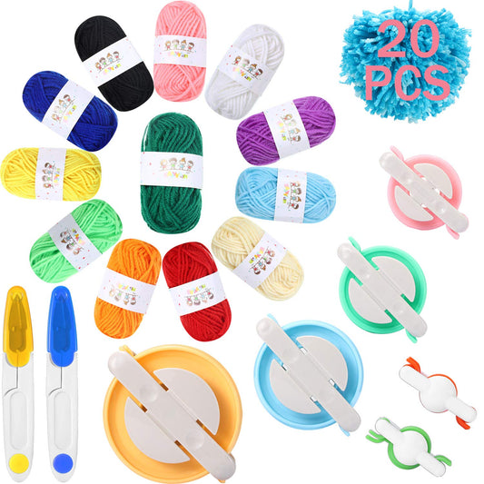 WILLBOND 6 Size Pompom Maker for Yarn Pom Pom Making Kit Fluff Ball Waver with 12 Colors Acrylic Skeins Thread Cutter Scissors DIY Wool Knitting Crafts Tool Set for Adults