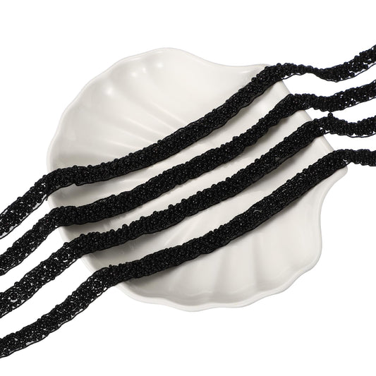 uxcell 2 Yards Pearl Beaded Trim, 1cm Bridal Lace Ribbon Trimming Edge Embellishments for Sewing Wedding Party Dress Fabric DIY Craft, Black