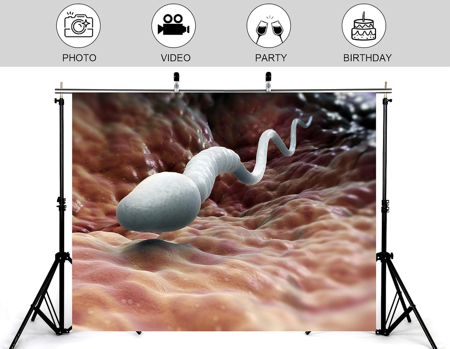 KeyWork 6x6ft Sperm Cell Backdrop Microscopic Reproductive Tissue View Photography Background for Medical Conference