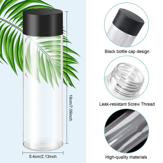 TANEMUDO 48 Pcs Clear Plastic Bottles 12 oz Empty Sensory Bottle with Caps Leakproof Drink Container Reusable Plastic Juice Bottles for Crafts Classroom Party Supplies (Black Lid)