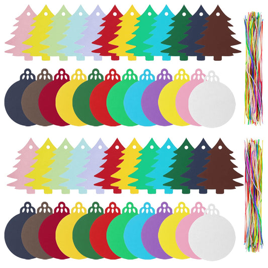Fengek 240 Pcs Christmas Hanging Gift Tags, 120 Pcs Round Bauble Blank Labels and 120 Pcs Christmas Tree Hanging Ornaments with 240 Pcs Ribbons for Christmas DIY Crafts Decorations, 12 Colors