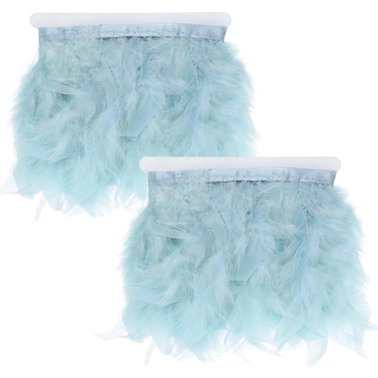 M METERXITY 2-Pack Turkey Feather Trim Fringe, 2 Yards 4-6" Natural Fluffy Feather Trim for Crafting/DIY Sewing/Party Clothing/Wedding Dress Decoration/Dream Catcher [Light Blue]