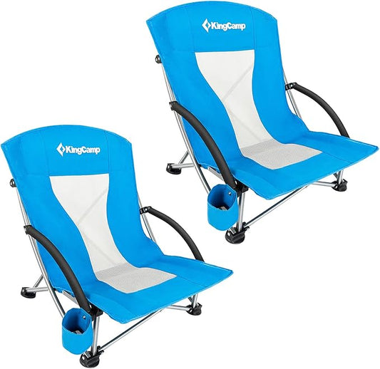 KingCamp Low Beach Chairs, Portable Folding Chair for Adults Extra Wide Ergonomic High Back Seat 300lbs Heavy Duty Lightweight Oversized Gear with Carry Bag for Outdoor Lawn Camping Picnic