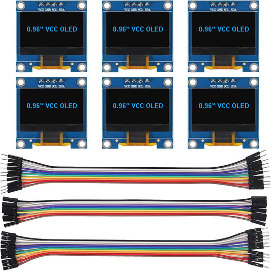 XIITIA 6pcs 0.96 inch I2C SSD1306 128x64 30pin OLED IIC Display Module LCD Screen Driver with Dupont Cables for Arduino