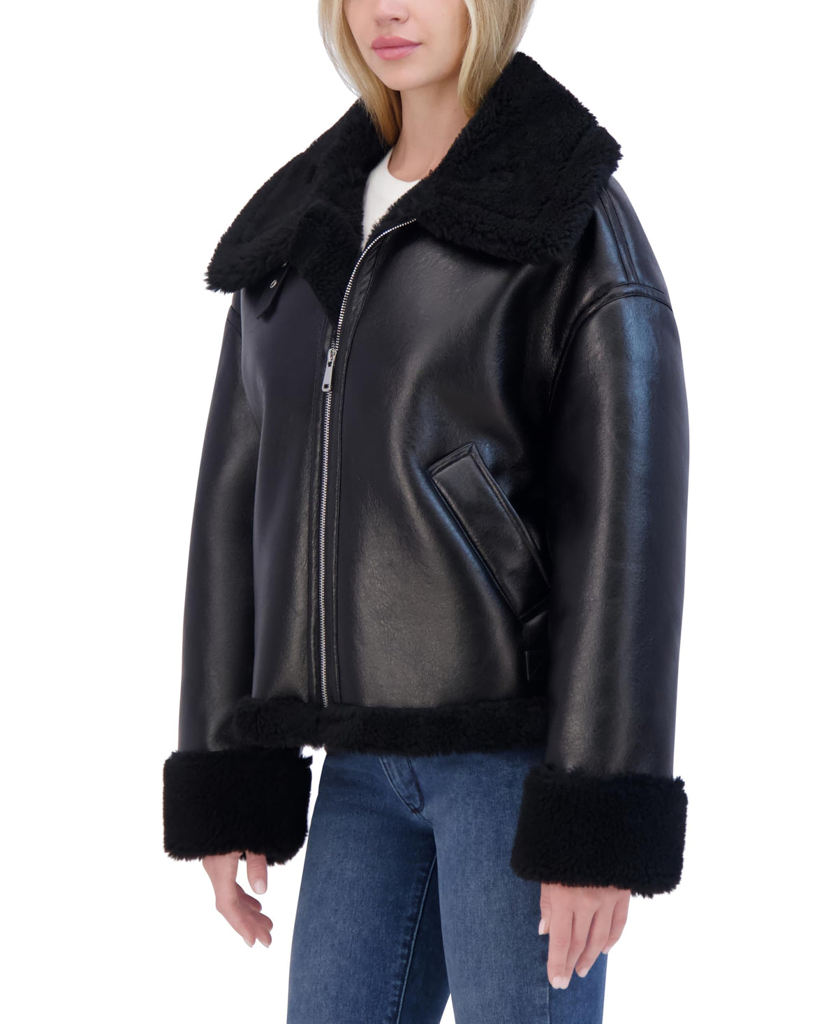Laundry Women's Faux Shearling Leather Jacket, Black, X-Small