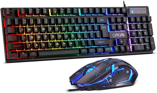 CHONCHOW 3200DPI Set PS4 Gaming Keyboard and Mouse Combo, USB Wired RGB Backlit, Mechanical Feel Anti-ghosting Keyboard