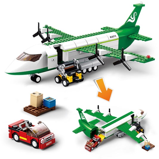 BDXEJV City Cargo Plane Building Set, Plane City Kits Building Blocks with Car, Luggage Tray, Movable Stairs, Compatible with Lego Plane Airport, Airplane Model Toys Gifts for Adults Boys Girls 6-12