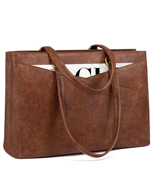LOVEVOOK Laptop Bag for Women,15.6 Inch Laptop Tote Bag for Women,Vintage Leather Work Tote Bags Computer Teacher Bag,Waterproof Business Office Briefcase Bible Bag