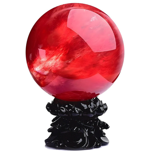 GYKLE Red Obsidian Ball with Stand, 4 Inch Natural Red Crystal Ruby Ball Sphere Melting Quartz Crystal Gemstone for Meditation Healing Feng Shui Divination Sphere Home Decoration Gift Box