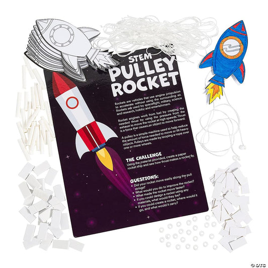 Fun Express Stem Rocket Pulley Craft Kit - 12 Pieces - Educational and Learning Activities for Kids