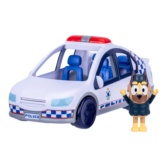 Bluey Police Car Toy, Vehicle from The Special Episode The Sign. Includes Toy Police Car with Flashing Lights & Sounds, Policeman Figure, and Themed Sticker Set. Batteries Included.