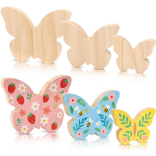 Novabright 6 Pcs Butterfly Craft Wooden Cutouts Spring Fairy Party Unfinished DIY Butterfly Shaped Table Wooden to Paint Signs Craft Tags for Spring Home Decor Art Supplies