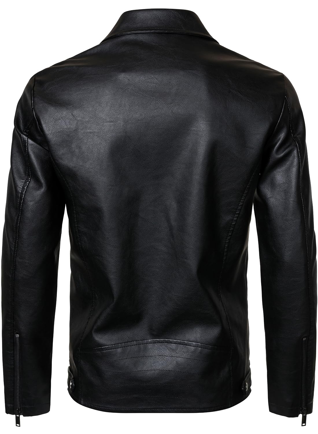 HOOD CREW Mens PU Leather Jacket Classic Style Turn Down Collar Faux Leather Biker Jackets Black M