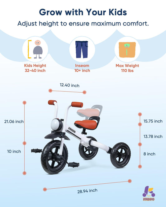 KRIDDO 2-in-1 Kids Balance Bike and Kids Tricycle for 2 to 5 Year Old, Toddler Balance Bike with Detachable Pedals, Tricycles for 3-5 Year Olds with Stitched Soft Grip, White