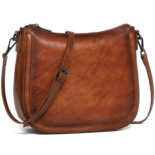 COOLCY Real Leather Crossbody Bags for Women Handbags Ladies Hobo Shoulder Purse Vintage Satchel Cross Body bag with 2 straps